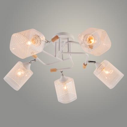 Люстра XA1599/5 WH+CR+WOOD белый/хром/дерево 5х60W E27 d640 h260, HN24