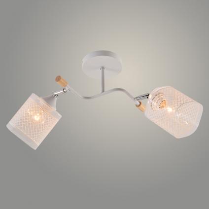 Люстра XA1599/2 WH+CR+WOOD белый/хром/дерево 2х60W E27 d500 h260, HN24