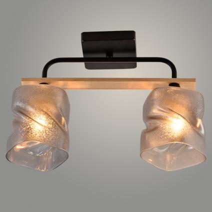 Люстра XA1567B/2 BK+WOOD черный/дерево 2х60W E27 d340 h235, HN24