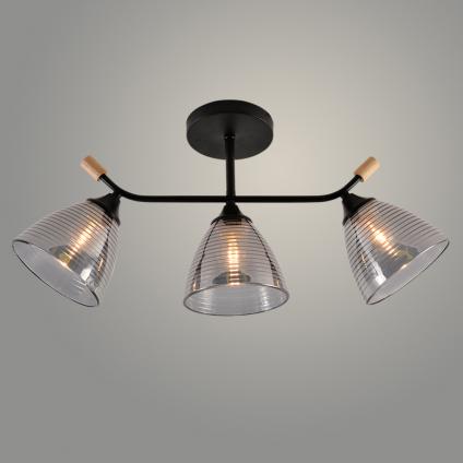 Люстра XA1592B/3 BK+WOOD черный/дерево 3х60W E27 d570 h260, HN24