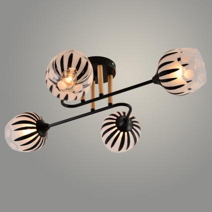 Люстра XA1569B/4 BK+WOOD черный/дерево 4х60W E27 d680 h200, HN24