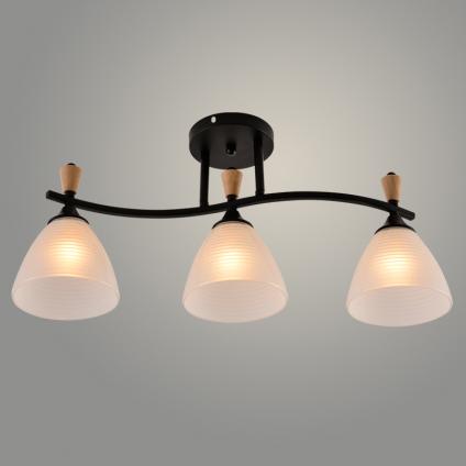 Люстра XA1589B/3 BK+WOOD черный/дерево 3х60W E27 d580 h260, HN24
