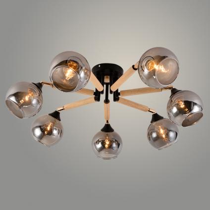 Люстра XA1570B/7 BK+FGD+WOOD черный/золото/дерево 7х60W E27 d720 h250, HN24