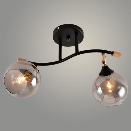 Люстра XA1588B/2 BK+FGD+WOOD черный/золото/дерево 2х60W E27 d460 h280, HN24