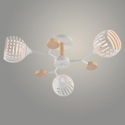 Люстра XA1501B/3 WH+WOOD белый/дерево 3х60W E27 d640 h220, HN24
