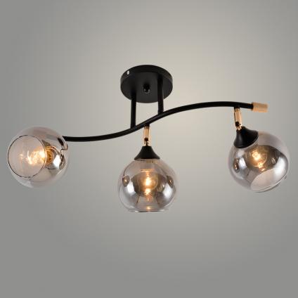 Люстра XA1588B/3 BK+FGD+WOOD черный/золото/дерево 3х60W E27 d640 h280, HN24