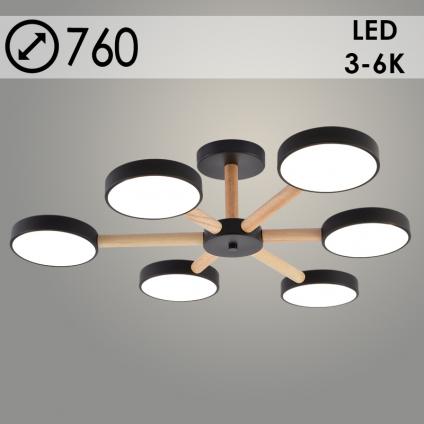 Люстра XI3279/6 BK+WOOD черный/дерево 108W LED 3000-6000K d760 h180, HN23