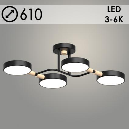 Люстра XI3272/4 BK+WOOD черный/дерево 72W LED 3000-6000K d610 h170, HN23