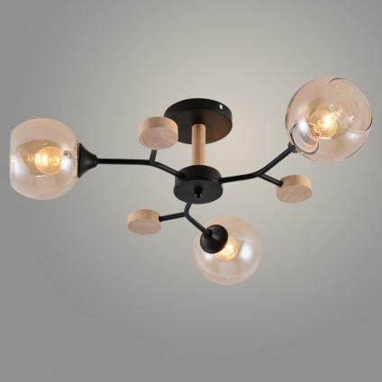 Люстра XA1501/3 BK+WOOD черный/дерево 3х60W E27 d640 h220, HN24